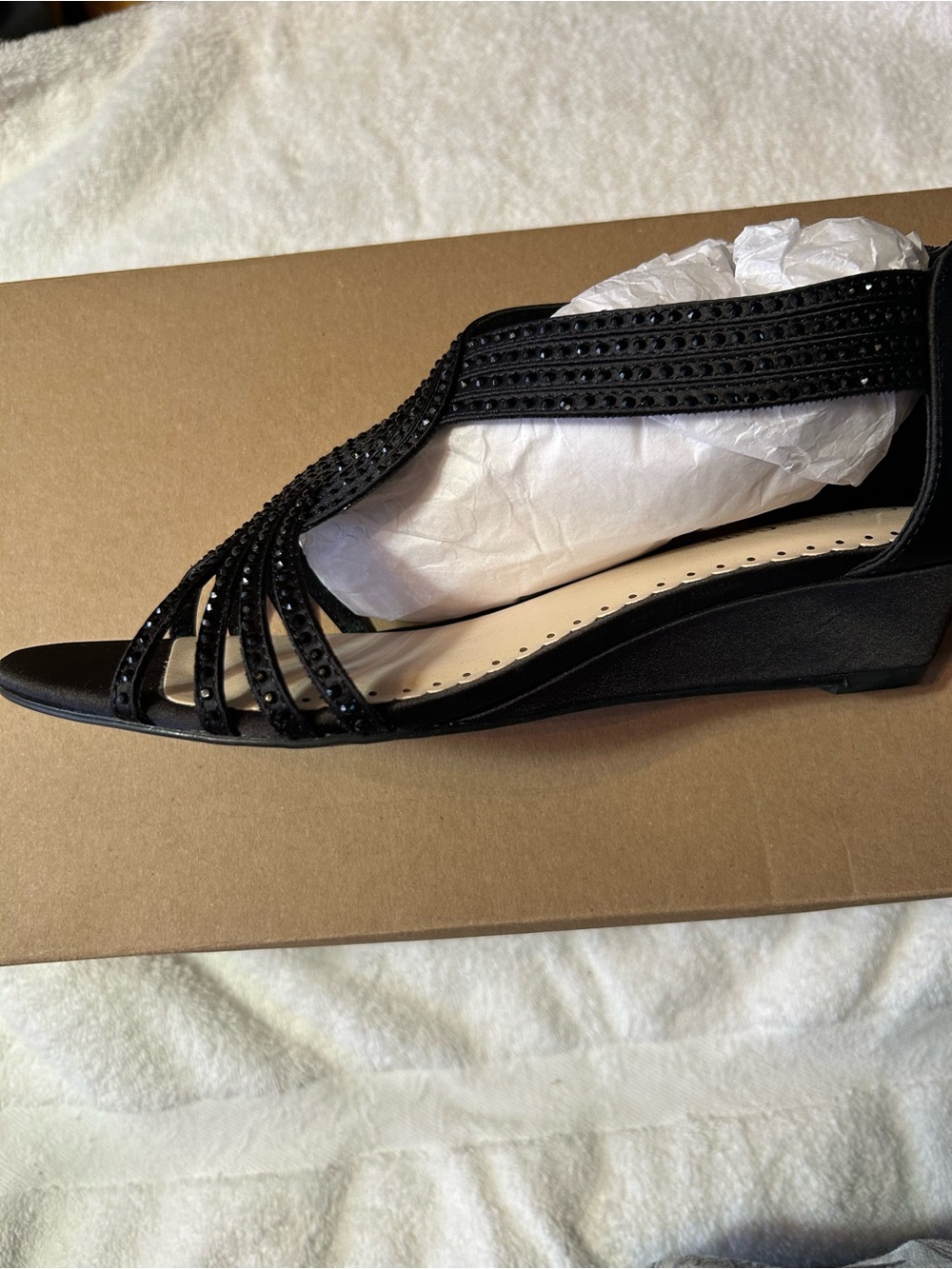 Women’s Black Wedge Sandals with Decorative Straps. New in box. - Picture 9 of 9